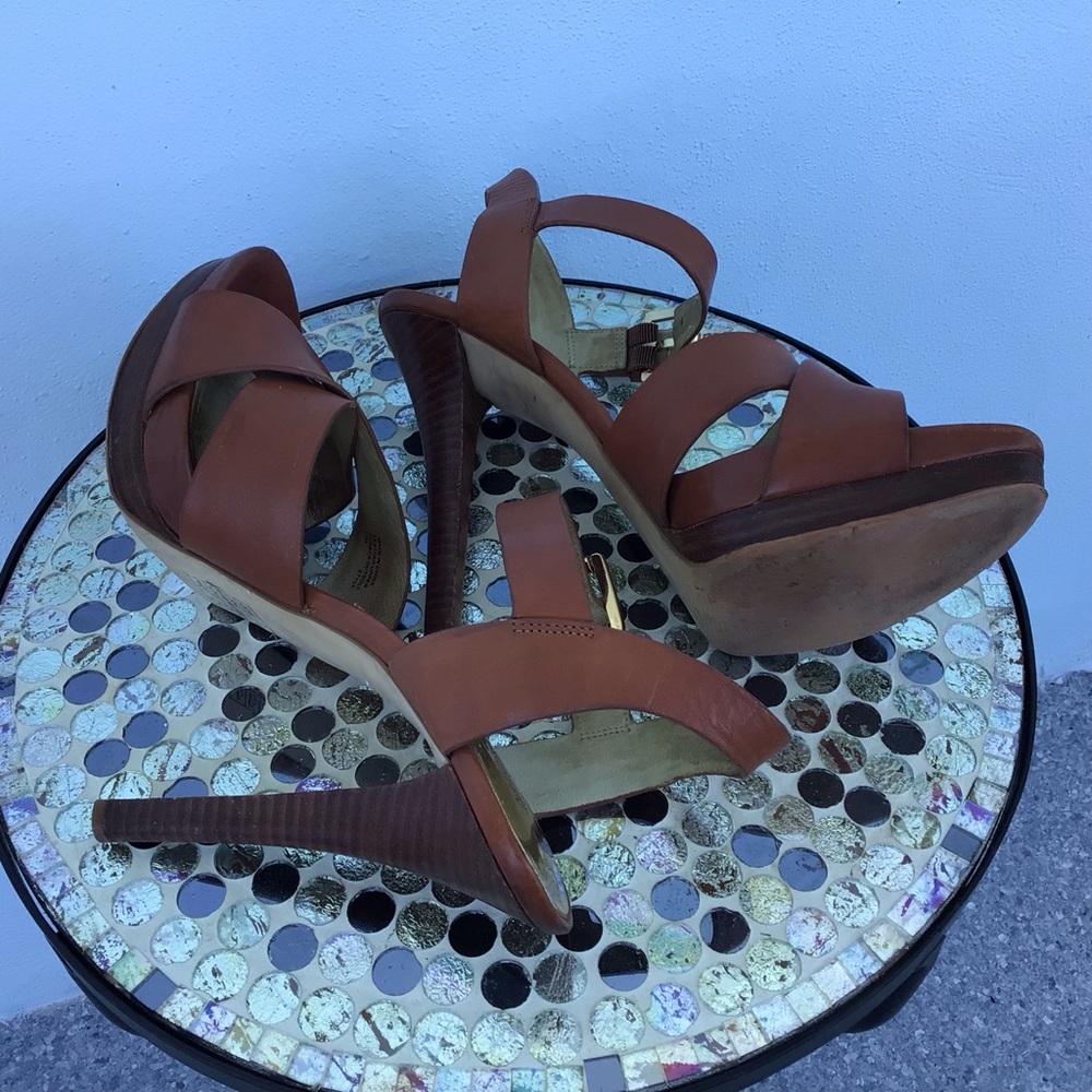 Michael Kors Women's Leather High Heeled Strappy Sandals with Signature Hardware - Picture 12 of 15